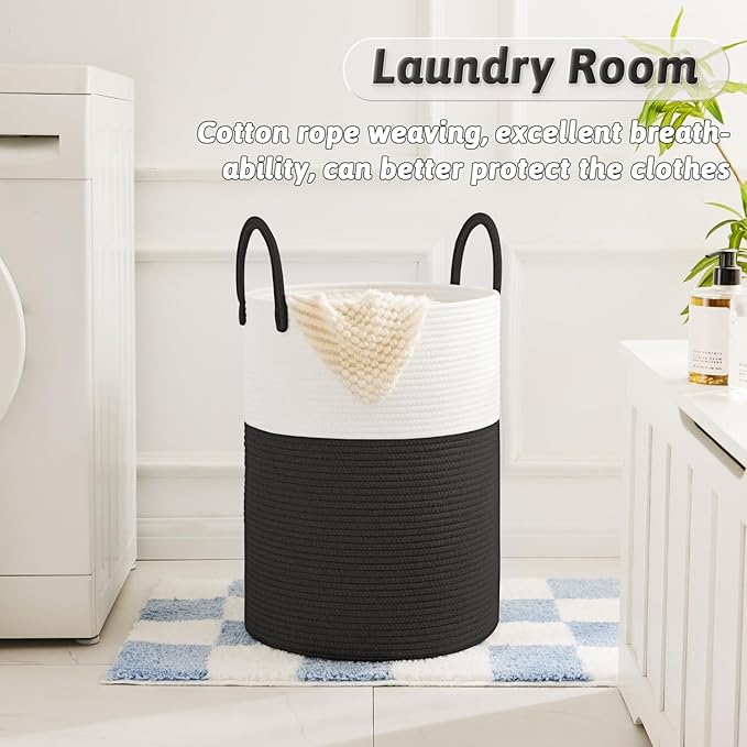 Artfeel Laundry Basket,Woven Cotton Rope Laundry Hamper,80L for Decorative Storage of Dirty Clothes,Toys and Blankets in Bathroom,Baby Room and Living Room