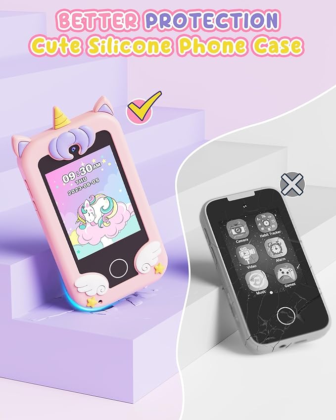 UCIDCI Kids Smart Phone Toys for Girls Ages 3-7 with Dual Camera - Toddler Phone Toys with Learning Games, Travel Toys with MP3 Music Player for Christmas, Birthday Gifts for 3 4 5 6 7 Year Old Boys