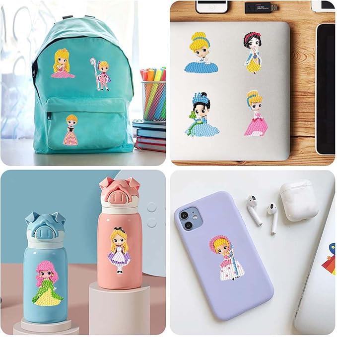 24Pcs Diamond Art Stickers Kits for Kids, DIY Cartoon Paint by Numbers Diamonds Mosaic Stickers for Kids Arts Diamond Craft Stickers for Kids and Adult Beginners