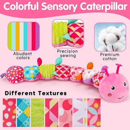 Baby Tummy Time Toy 0-6 Month Musical Stuffed Animal Plush Caterpillar Toy for Infant 6-12 Month Teething Sensory Toy with Crinkle Rattle for Babies 0-3-6 Month Newborn Toys for Boy Girl Birthday Gift