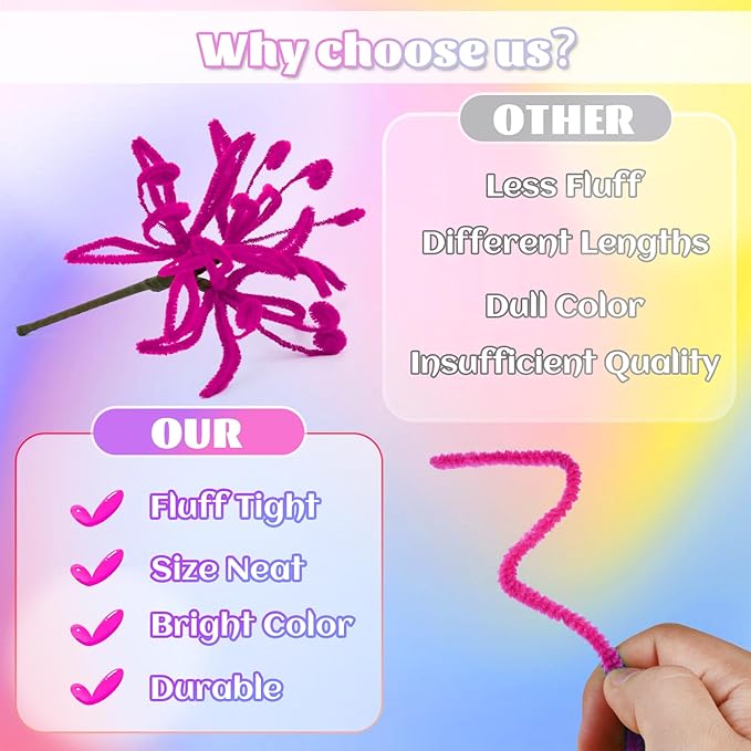 LOKUNN Pipe Cleaners, 200 Pcs Violet Purple Pipe Cleaners Craft Set, Solid Color Chenille Stems, DIY Arts and Crafts with Adhesive Eyes and Storage Box, Christmas Mother's Day, Decoration Art Supplies