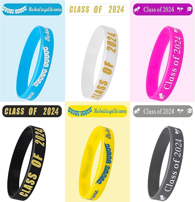 JUNEBRUSHS Class of 2024 Graduation Silicone Bracelets, Congrats Grad Rubber Bands Wristbands for Students Teachers Graduation Celebrating Party Favors High School University Gifts Supplies