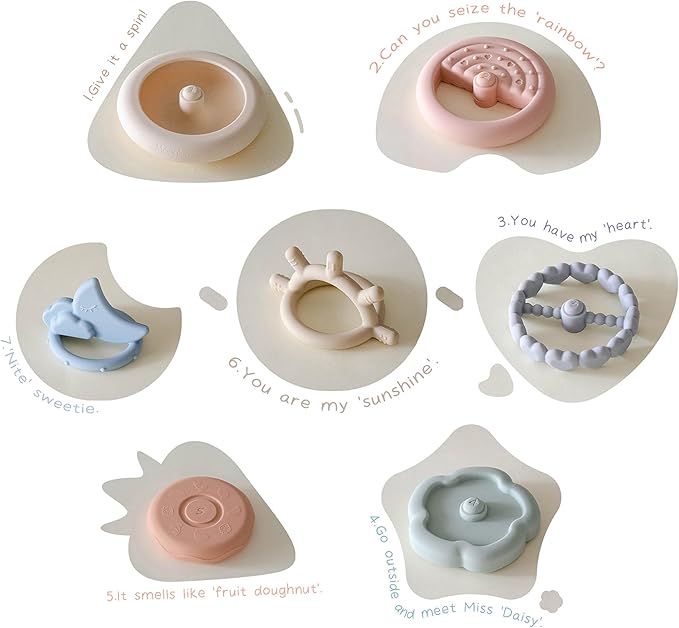 Moonkie Stacks of Circles Soft Teething Toy | Educational Learning Baby Toy | Stacking Ring Toys for Babies Boy and Girl | 7 Piece Teethers Set (Nature)