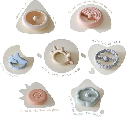 Moonkie Stacks of Circles Soft Teething Toy | Educational Learning Baby Toy | Stacking Ring Toys for Babies Boy and Girl | 7 Piece Teethers Set (Nature)