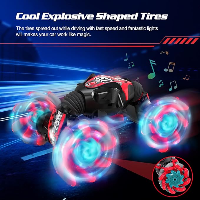 RC Stunt Car for Kids, RC Car Toy, Remote Control Stunt Gesture RC Car with Music, Double Sided 360 DegreeSpins and Flips Gesture Sensing Rc Stunt Car, for 8-15 Years Boy Girl, Birthday