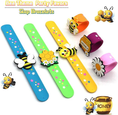 Bee Theme Slap Bracelets Party Favors- Bee Silicone Wristbands (6pack) for Boys&Girls Birthday&Bee Theme Party Supplies Carnival Prizes Suit Classroom Exchanging Gifts