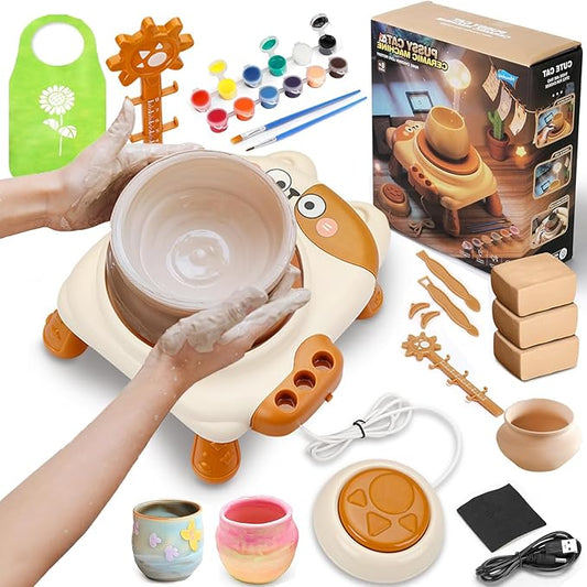 Pottery Wheel for Kids-Clay Sculpting Tools & Painting Kit,DIY Kits Clay Maker for Beginners with 3 Packs Modeling Clays,Birthday Gift for Kids Toys for Girls, Art&Crafts Kits for Kids Ages 8-12