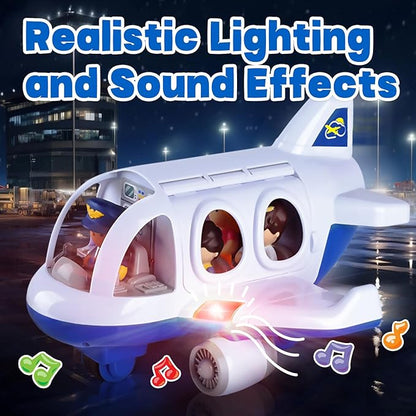 PLAY Airplane Toy for Kids - Toddler Airplane Toys Travel Plane Toys for Kids 2+ Years Old with Small Figures & Baggage Carrier, Musical Toy Airplane with Lights for Boys Girls Gifts Birthday (Blue)