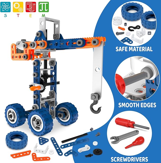 12 in 1 Stem Toys for 5 6 7 8 9+ Year Old Building Block Stem Activities Projects Kit Kids age 4-8 5-7 Creative Set Helicopter Excavator Educationa Engineering Erector Set Birthday Gift Boy Toys Girl