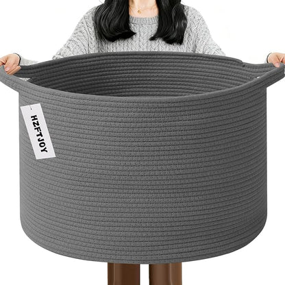 115L Large Blanket Basket,23.6" L x 23.6" W x 15.7" H Rope Woven Baskets with Handles, Toys Storage Bins,Laundry Basket Perfect for Living Room, Nursery,Bedroom,Home Organization,Dark Gry