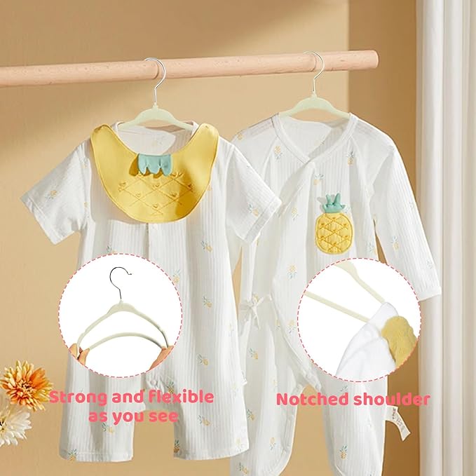 ManGotree 10.95" Baby Velvet Hangers, Non-Slip Infant Coat Hangers, Ultra-Thin Toddler Felt Hangers with 360° Swivel Hook, Space Saving Children's Hangers for Kids Clothes, 48 Pack (Beige)