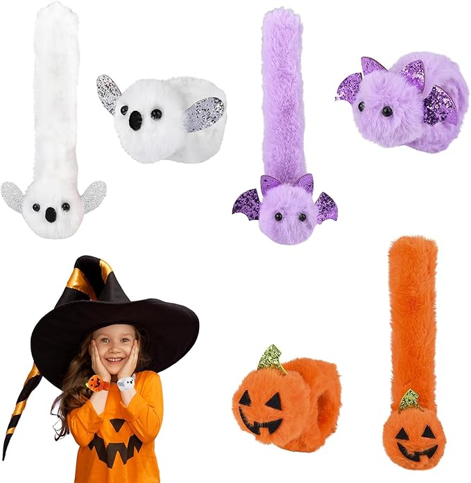 Halloween Plush Slap Bracelets, 8" Bracelets, Party Favor (6-Pack)