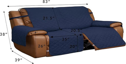 Easy-Going Oversized Loveseat Recliner Cover, Reversible Couch Cover for Double Recliner, Split Sofa Cover for Each Seat with Elastic Straps for Dogs, Pets(Oversized 2 Seater, Navy/Ivory)