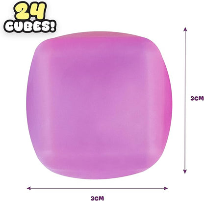 ORB 24 Pack Slow Rising Squishy Stress Cubes - Easy Sqweezy Squishy Cubes - Soft Dough Stress Balls and Fidgets for Anxiety and Stress Relief - Classroom Rewards, Party Favors for Kids, Teens, Adults