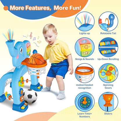 SpringFlower Toddler Basketball Hoop & Soccer Goal Activity Center Toys with Light & Music,Elephant Toddlers Musical Toys Gift, Baby & Toddlers Christmas Birthday Gift for 1 2 3 Year Old Boys & Girls