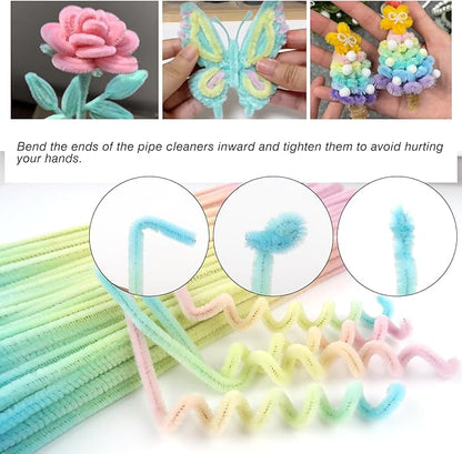 TOAOB 100pcs Gradient Pipe Cleaners Colored Chenille Stems for Crafts 12 Inch Fuzzy Sticks Craft Supplies for DIY Art Craft Projects Home Decorations