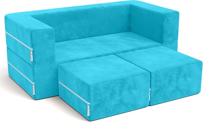 Jaxx Zipline Kids Modular Loveseat & Ottomans/Fold Out Lounger, Aqua