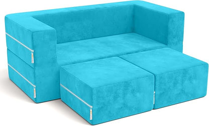 Jaxx Zipline Kids Modular Loveseat & Ottomans/Fold Out Lounger, Aqua