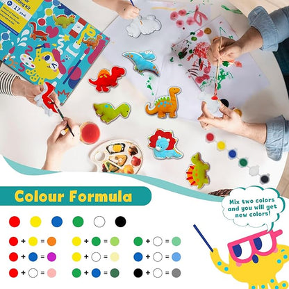 KIDDYCOLOR Kids Arts & Crafts Plaster Painting Craft Kit Art Set - Decorate Your Dinosaurs and Create Your own Dinosaur World as a Gift for Ages 3-12