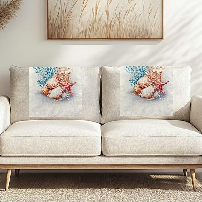 Starfish Recliner Headrest Protector Sea Shells Washable Sofa Headrest Cover Breathable Couch Headrest Covers for Home Office with 10 Twist Pins