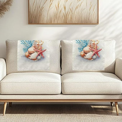 Starfish Recliner Headrest Protector Sea Shells Washable Sofa Headrest Cover Breathable Couch Headrest Covers for Home Office with 10 Twist Pins