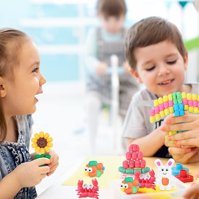 Junkin 1000 Pcs Magic Noodles Foam Crafts Puffs Corn Super Crafts Arts Kit Bulk Building Blocks Model Toys Valentines Kid Gifts for Kindergarten School Stimulates Creativity Supplies(Multicolored)