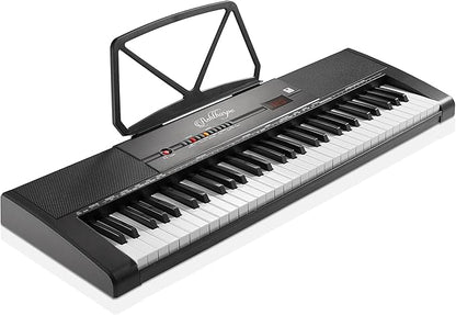 Ashthorpe 61-Key Digital Keyboard Piano with Lighted Keys, Stand, and Bench, Portable Electronic Piano Keyboard Kit with Headphones and Microphone