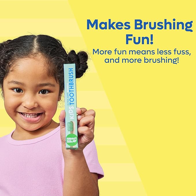 Kids Bamboo Toothbrushes (6 Pack) - Extra Soft Bristles For Toddlers Teeth | Zero Waste Biodegradable Tooth Brushes For Children | Natural Wooden Child Size Handle | BPA Free, Eco-Friendly Compostable