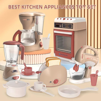 Play Kitchen Toys for 3 4 5 6 7 8 Year Old, Pretend Play Kitchen Appliances Toy Set with Blender, Coffee Maker, Mixer and Toaster,Christmas & Birthday Gifts for Kids Age 3-5 4-6 6-8 Girls