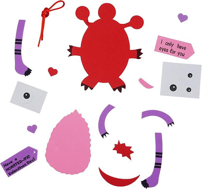 4E's Novelty Valentines Monster Craft Ornament (12 Pack) Foam Valentines Day Crafts for Kids Classroom DIY Card Activity Bulk - Individually Wrapped
