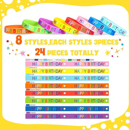 24 Pieces Happy Birthday Rubber Bracelets, Colored Silicone Stretch Wristbands Classroom Birthday Bracelets Party Favors Goodie Bag Stuffers for Teenagers Classroom Birthday Party Supplies