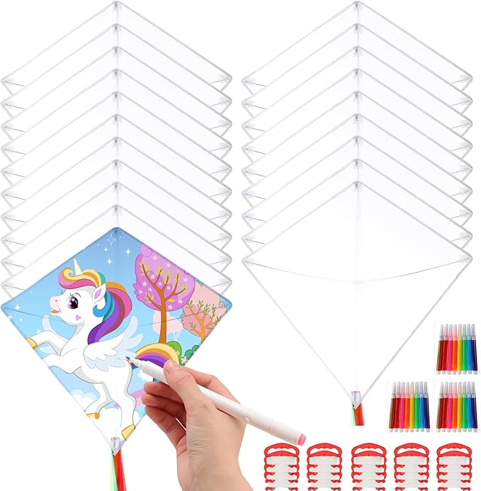 20 Packs DIY Kites for Kids Kite Making Kit Bulk Make a Kite Kit Easy Flying Kites Make Your Own Kite Kit Decorating Coloring Kite Party Pack Color Your Own Arts and Crafts Outdoor Activities Supplies