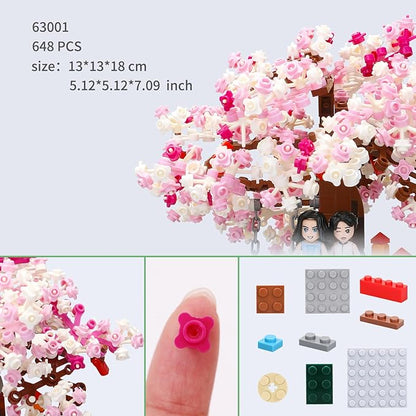 Small Bricks Cherry Blossom Tree Building Set Building Block Kit Sakura Bonsai DIY Toy Potted Plant Tree Regular Particle Simulation Flower Botanical Collection Construction Toy 648 Pcs 63001