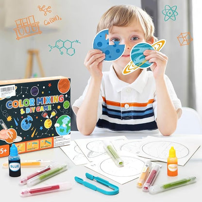 Educational Science Kits STEM Toys for Kids Age 5-7 Color Science Activity DIY Puzzle Space Painting Crafts for Boys Girls Ages 5,6,7,8,9,10 Years Color Mixing Game Christmas Bday Gift (Space)