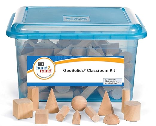 hand2mind Wood Geometric Solid Blocks, 3D Shapes, Classroom Kit (Set of 96)