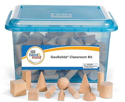hand2mind Wood Geometric Solid Blocks, 3D Shapes, Classroom Kit (Set of 96)