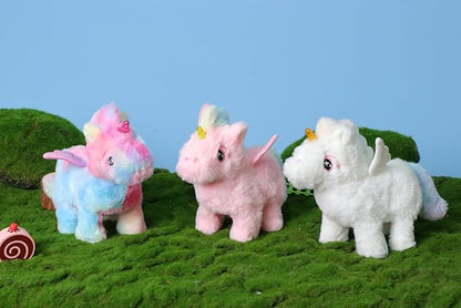 Hopearl Walking Unicorn with Glowing Horn Interactive Electronic Pet Plush Unicorn Toy with Sounds and Movements Animated Gift for Toddlers Birthday, White, 7''