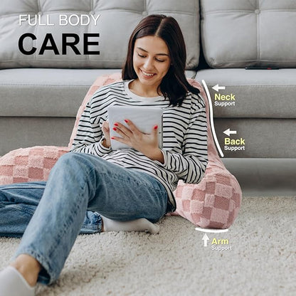 Aimuan Checkered Reading Pillow Bed Rest Wedge Backrest Checkerboard Pillow with Arms Back Support for Sitting Up in Bed Cushion Incline Rest Sleeping Snoring Pillow (Pink,Large)