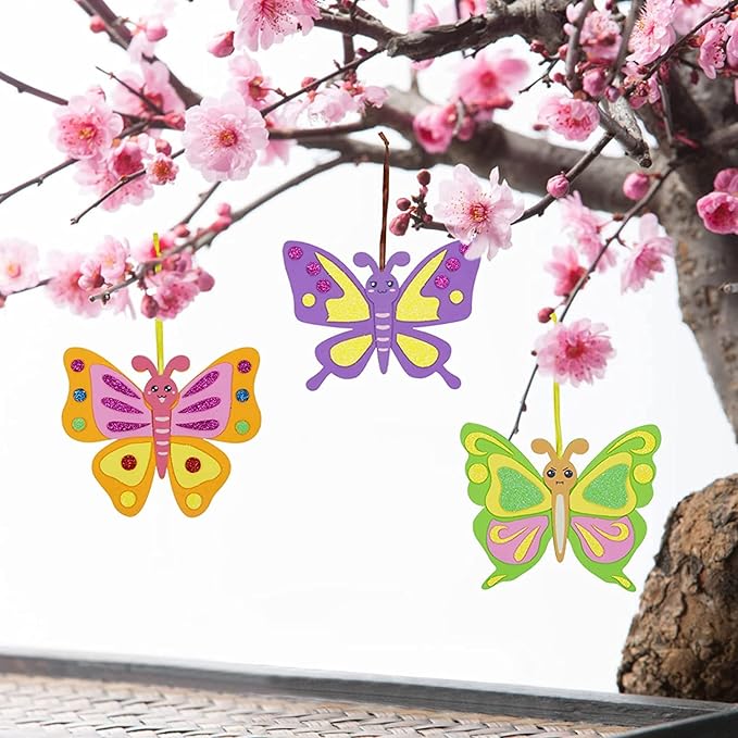 Fennoral 12 Pack Butterfly Craft Kit for Kids Creative Make Your Own Butterfly Foam Stickers DIY Arts and Crafts for Kids Boys Girls Party Favor Spring Summer Decoration Birthday Gifts