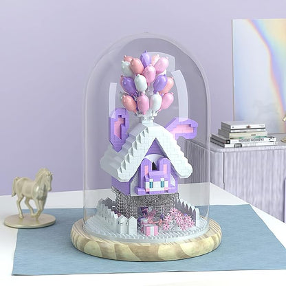 House Building Blocks Kit Toys Building Set, Miniature 1418 Pcs Micro Bricks Collectible Creative Teen Girl Gifts Age 14 and Up, Dust Cover, and Wooden Base Up Balloon Castle Set