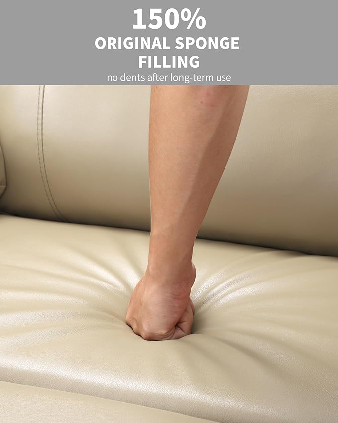 22'' Leather Recliner Chair for Adults, Overstuffed Manual Recliner Chair, Single Sofa with Cup Holder and Side Pockets, Upholstered Chair for Living Rooms, Creamy