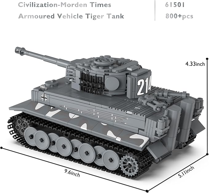 JMBricklayer Tank Building Sets for Adults or Boys - WW2 Military RC Tiger Army Tank Model Toy, Armed Construction Vehicle Set Ideal Gifts Toys 61501