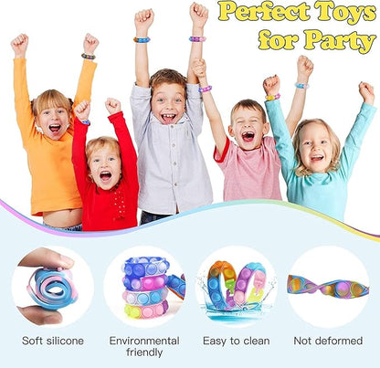 100Pcs Pop Bracelet, Party Favors for Kid, Pop Wrist Strap Fidget Toys Pack ,Fidget Toys for Girils Boys, as Gifts for Easter Chrismas,Classroom Prizes for Students