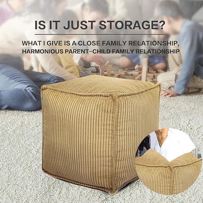 Louis Donné 17 Strip Unstuffed Pouf Ottoman Cover Square Space-Saving Organizer Footrest Cover Indoor & Outdoor Reading Room Kid Pets Girls Super Soft Cotton Fabric Yellow (Only Cover)