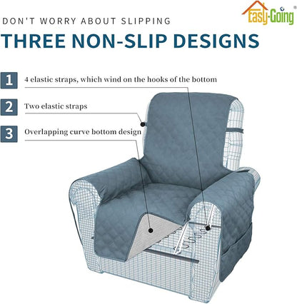 Easy-Going Sofa Slipcover Waterproof Recliner Chair Cover Non-Slip Fabric Couch Cover for Living Room Washable Furniture Protector for Pets Kids Children Dog Cat (Recliner, Light Blue)