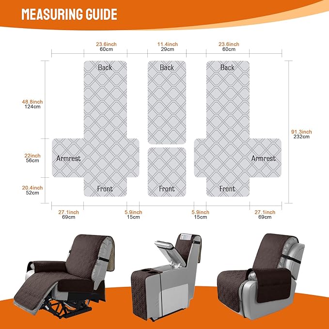 VANSOFY Loveseat Recliner Cover with Console 100% Waterproof Sofa Slipcovers Non-Slip Reclining Couch Covers Split Sofa Cover Furniture Protector for Pets, Dogs(Chocolate)