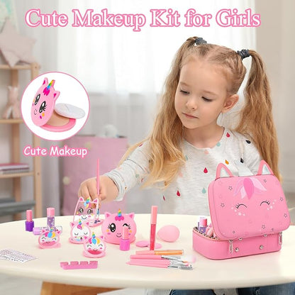 Heaning Kids Washable Makeup Girl Toys - Real Makeup Kit Kid Make up Set for Toddlers Children Princess Dress Up Christmas Birthday Gifts Toys for 3 4 5 6 7 8 9 10 11 12 Year Old Girls