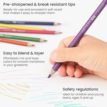 Arteza Kids Scented Pencils for Kids, 24 Pre-Sharpened Triangle Color Pencils, Smelly Pencils for Arts, Crafts & School Supplies