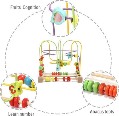 Wondertoys Bead Maze Toy for Toddlers Wooden Colorful Abacus Roller Coaster Educational Circle Toys for Babies Bead Maze Activity Cube Sensory Toys for Children