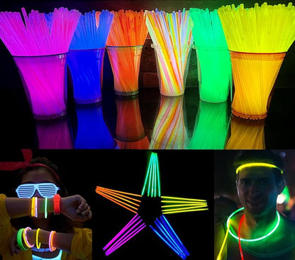 GiftExpress Glow Sticks 300 Pack - 8" Assorted Neon Color Glow In The Dark Glowsticks - Bulk Light Up Party Favors to Make Necklaces, Bracelets & Decorations for Kids